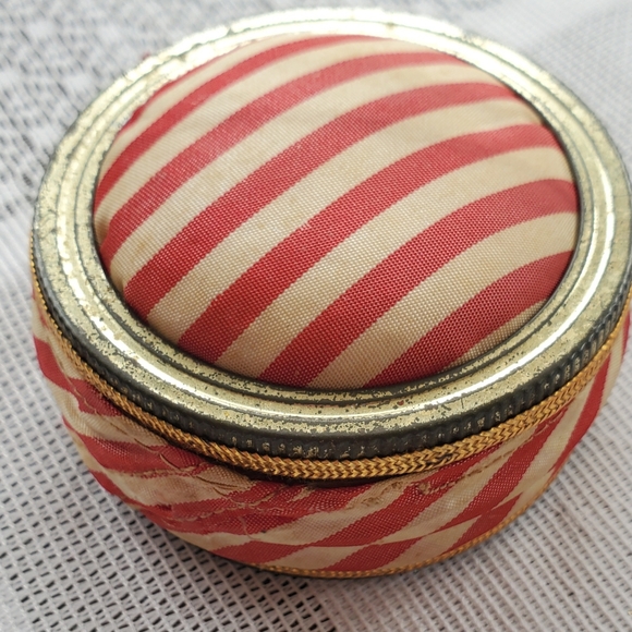 Vintage Ball Canning Jar Lid Pin Cushion Handmade Red White Stripe Dual Sided - Picture 4 of 9